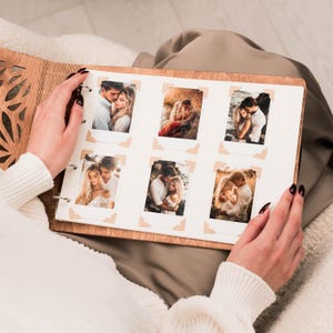 Engagement Photo Album, Wedding Scrapbook, Wooden Photo Book, Engraved Photo Album, Anniversary Gift for Couple Who Travel, Family Gift