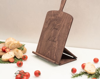 Wood Recipe Stand, Wooden Tablet Stand, iPad Stand for Kitchen, Cooking Gifts, Cookbook Stand, Kitchen Cookbook Stand, Kitchen Wooden Device
