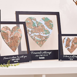 Regalo de bodas, regalo de aniversario, regalo de bodas para pareja, regalo de inauguración de la casa, regalo de quinto aniversario para él, mapa de la ciudad de acrílico, decoración de madera