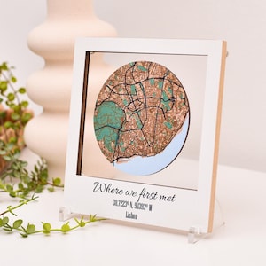 Regalo de boda personalizado para la pareja, regalo de aniversario para él, regalo de boda para recién casados, mapa de regalo de boda, mapa de ubicación Primera casa
