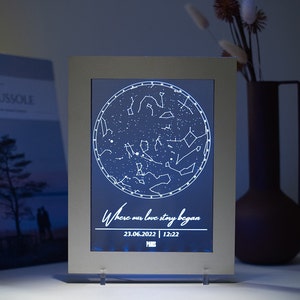 Sterrenkaart nachtlampje, sterrenkaart nachtlampje, huwelijkscadeau, verjaardagscadeau voor man, verlovingscadeau, cadeau voor vrouw, pasgetrouwd cadeau