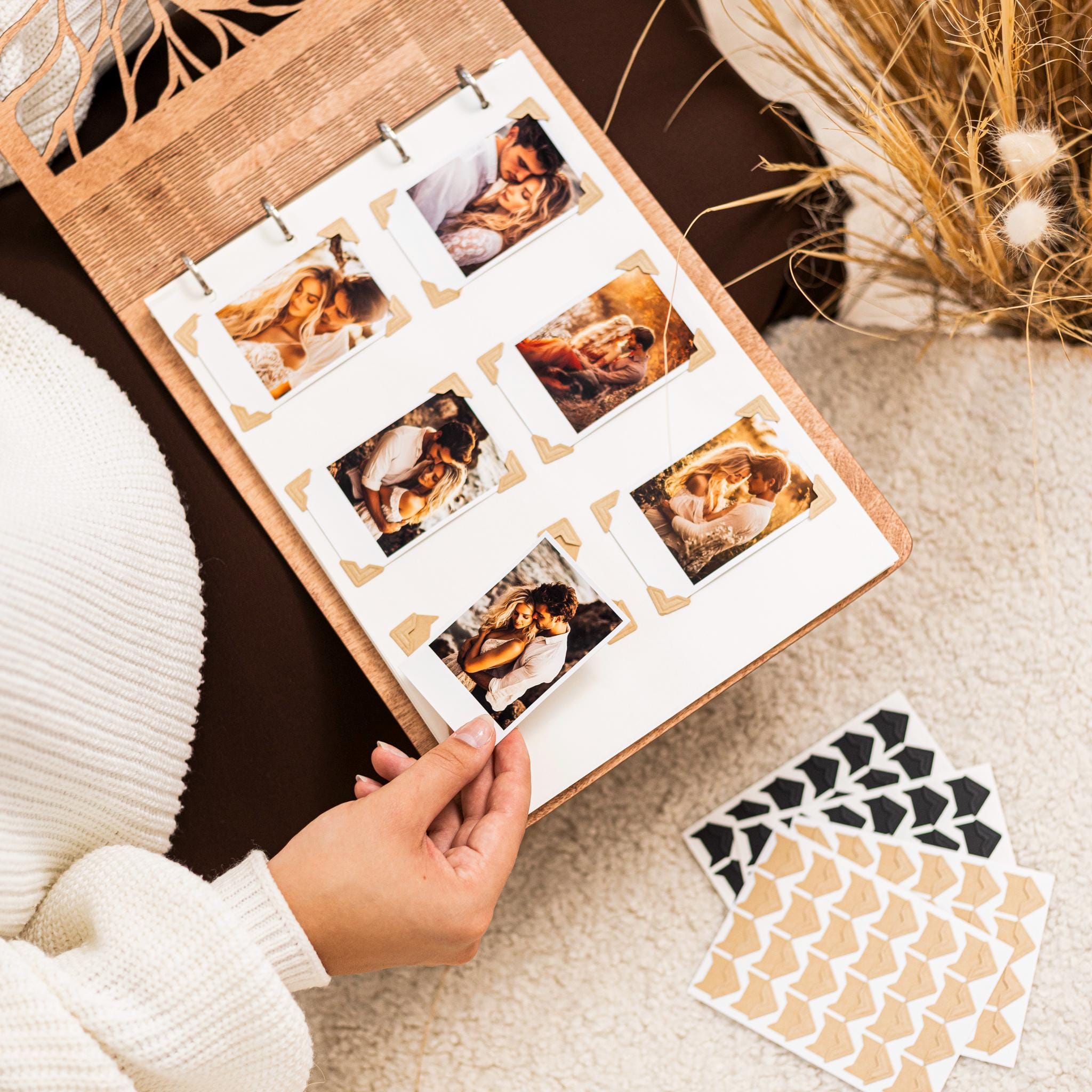 Personalized Gift, Wooden Photo Album Engraved, Scrapbook Album for Her, Custom Family Photo Album Honeymoon, Christmas Gift for Couple