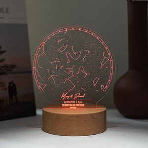 Lampada per grafico stellare Giorno del matrimonio, Regalo di nozze astrologico, Lampada per mappa costellazione stellare, Luce notturna per astrologia, Lampada per grafico costellazione personalizzata
