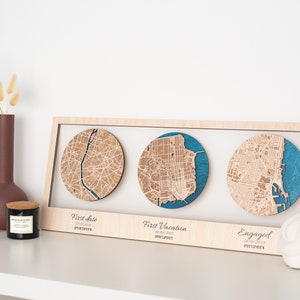 Custom wedding gift, custom wooden map, wedding anniversary, first date location, city map wall art, newlywed gift, engagement location gift