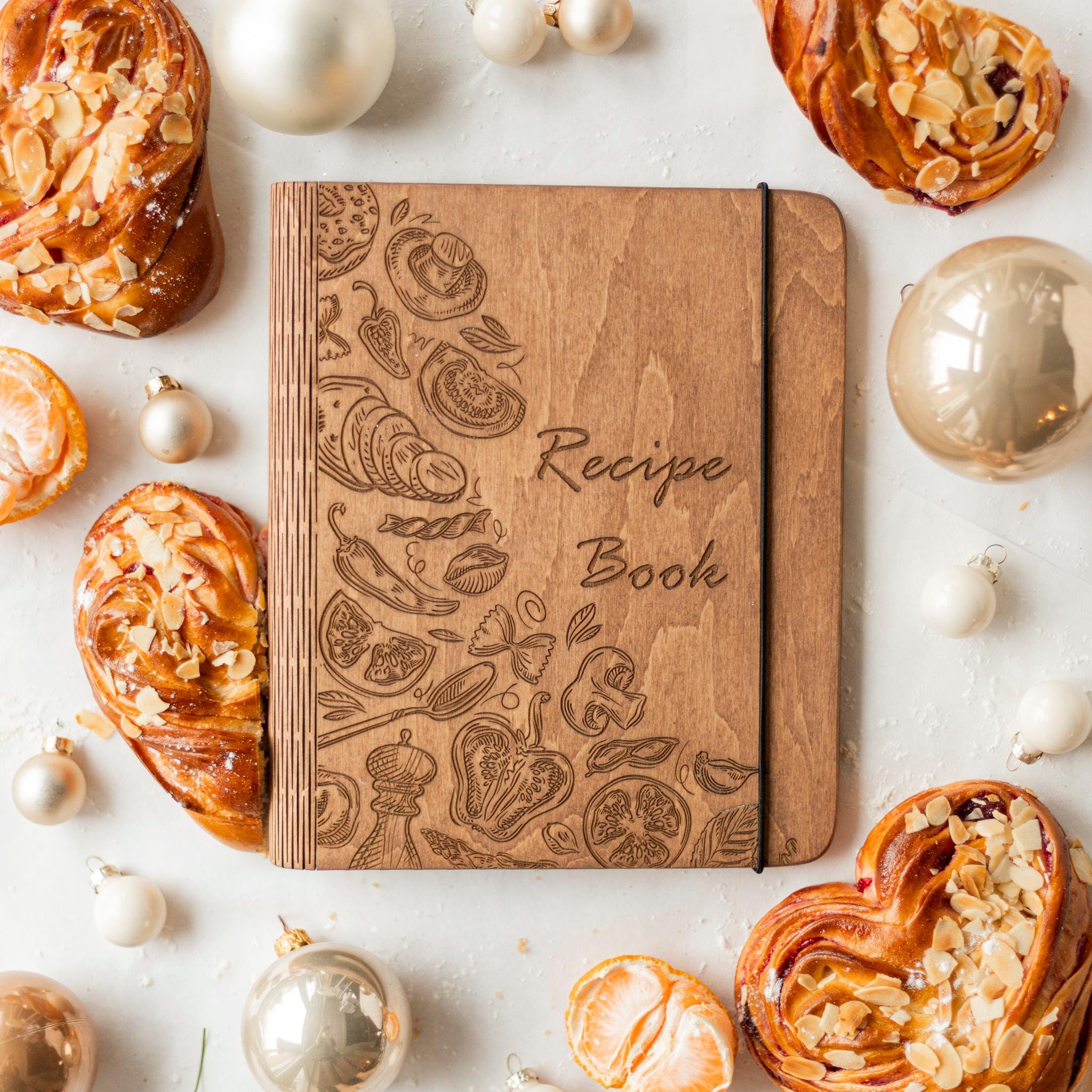 Personalized Recipe Book, Anniversary Gift, Personalized Recipe Binder, Name Wooden Recipe Book,  Blank Cookbook for Mom Christmas Gifts