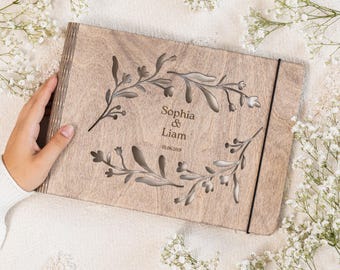 Custom Photo Album Wooden Wedding Album Personalized Photo Book Engraved Anniversary Scrapbooks for Couples Wife Girlfriend Present