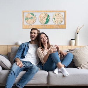 Décoration murale plan de la ville, cadeau d'anniversaire, cadeau d'anniversaire pour couple, cadeau de mariage, cadeau de pendaison de crémaillère, carte en bois, carte en bois, carte de localisation