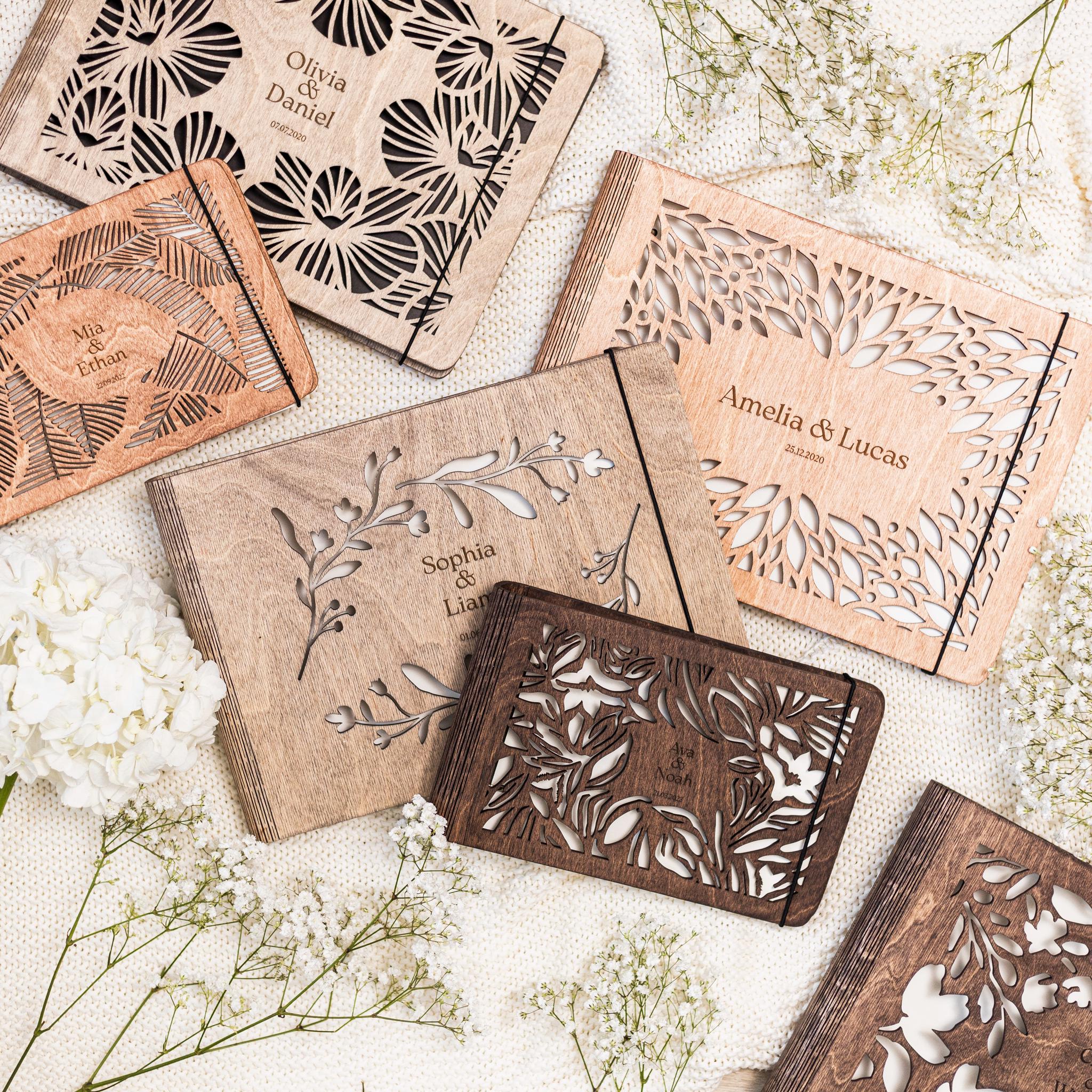 Personalized Gift, Wooden Photo Album Engraved, Scrapbook Album for Her, Custom Family Photo Album Honeymoon, Christmas Gift for Couple