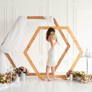 Ceremony Wedding Arch, Boho Wedding Decorations, Hexagon Wedding Arch, Wood Wedding Decor for Ceremony, Arch Backdrop, Modern Wedding Decor