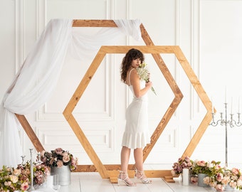 Arco de boda de ceremonia, Decoraciones de boda boho, Arco de boda hexagonal, Decoración de boda de madera para ceremonia, Telón de fondo del arco, Decoración de boda moderna