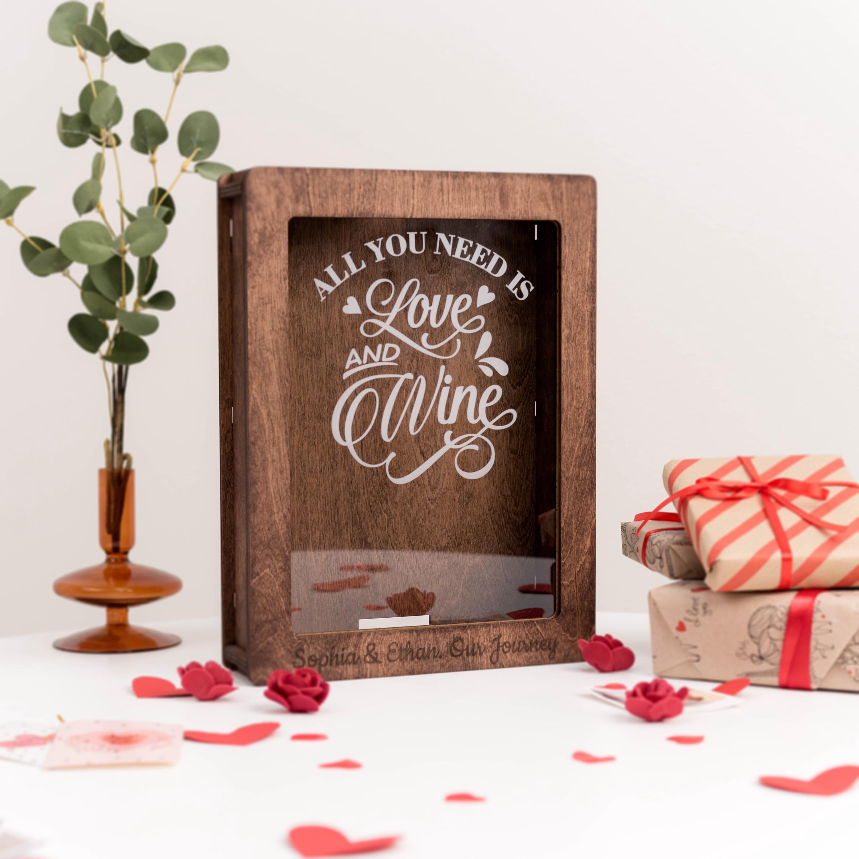 Scatola Ombra Portatappi In Legno Personalizzabile – Con Targhetta In Plexiglass Per Nomi E Date, Regalo Per Matrimonio E Anniversario