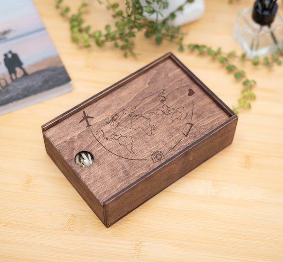 Adventure Memory Box, Wooden Photo Box, Travel Memory Box, Keepsake Box with Photos Travel Gift, Travel Keepsake, Ticket Box, Honeymoon Gift