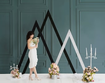 Wooden Triangle Wedding Arch, Rustic Ceremony Backdrop, Customizable Colors