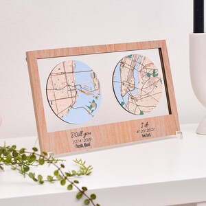 Regalo de aniversario para pareja, regalo de bodas, regalo de inauguración de la casa, mapa de ubicación de la ciudad personalizado, mapa grabado personalizado, regalo para esposa, regalo de compromiso