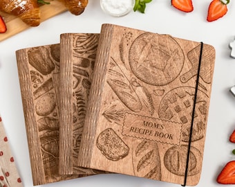 Personalized Cookbook, Baking Gifts Recipe Book, Wooden Binder Recipe Book, Blank Custom Cookbook, Gift from Son, Birthday Gift for Mom