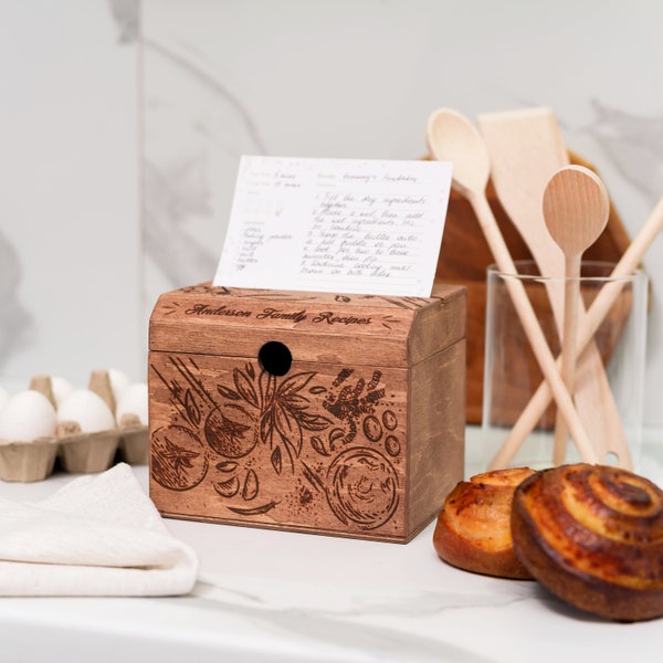 Einweihungsgeschenk, Muttertagsgeschenk, individuelle Rezeptbox und Karten aus Holz, Rezeptbox mit Trennwänden, personalisierte Rezeptkartenbox, Küchengeschenk