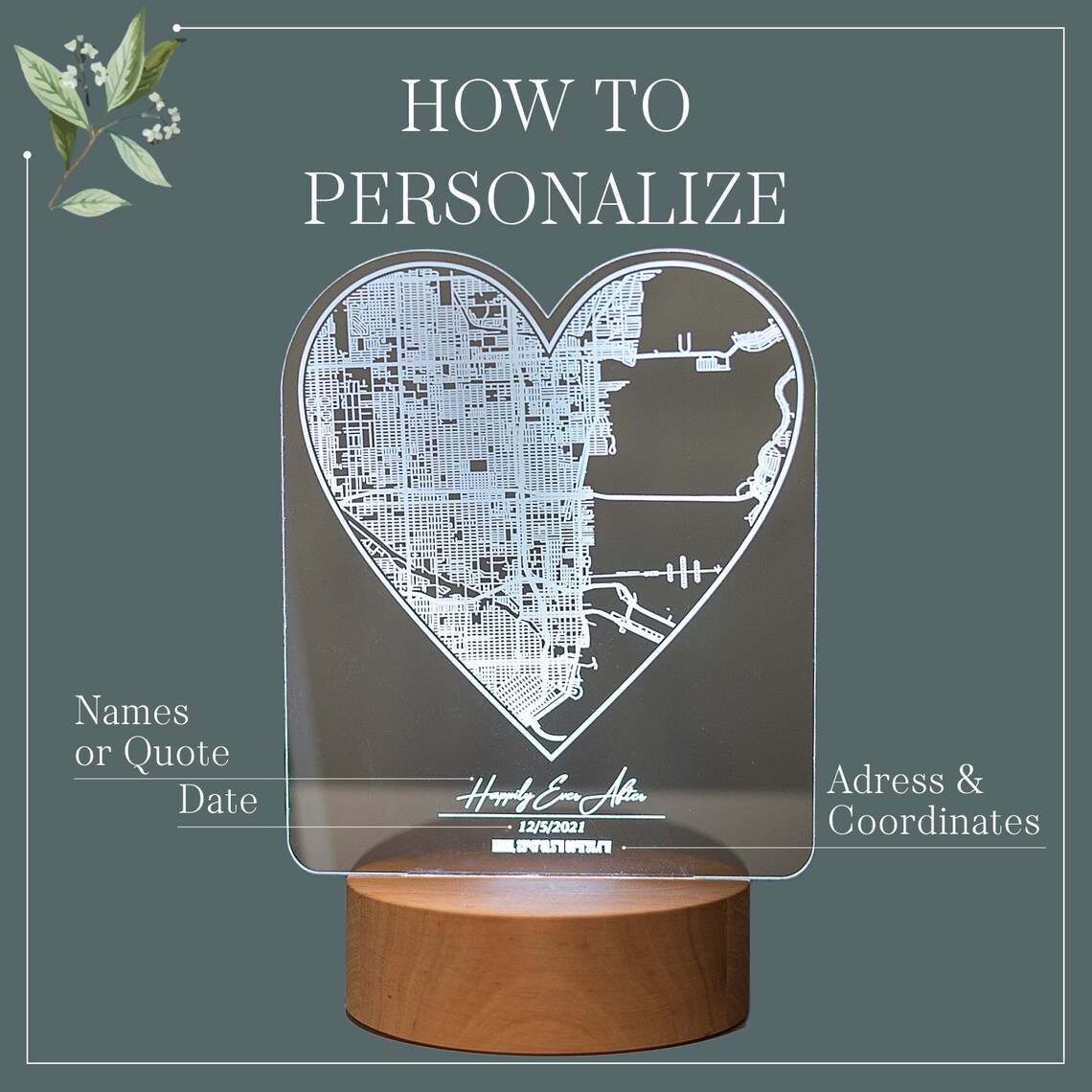 Location Map Night Light, Wedding Gift, Anniversary Gift, Acrylic ...