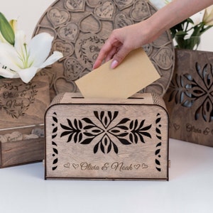 Bruiloftsbrievenbus, trouwkaartdoos met namen, boho-huwelijksdecor, bruiloftkaarthouder, kaarten aandenkendoos bruiloft, doos bruiloftsaandenken, doos trouwenvelop