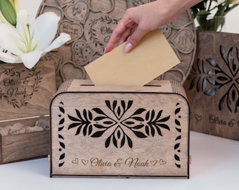 Bruiloftsbrievenbus, trouwkaartdoos met namen, boho-huwelijksdecor, bruiloftkaarthouder, kaarten aandenkendoos bruiloft, doos bruiloftsaandenken, doos trouwenvelop