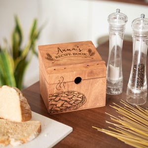 Recipe Box With Dividers, Housewarming Gift, Wooden Recipe Box and Cards, Personalized Recipe Card Box, Kitchen Gift, Custom Mom Gifts