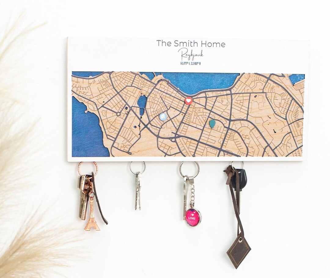 Personalized Key Holder Magnet Map, Housewarming Gifts, Custom Key ...