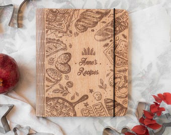 Presente de aniversário para a mãe, livro de receitas de madeira, livro de culinária personalizado, diário de culinária da família, livro de receitas de madeira personalizado, presente de culinária para mulheres