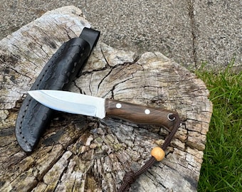 4034 Stainless Steel Camping Tool | Bushcraft Survival Gear | Leather Sheath, Walnut Handle