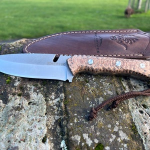 Bohler N690 Steel Camping Tool, Bushcraft Tool, Woodcraft Tool, Leather Sheath, Compact Handle