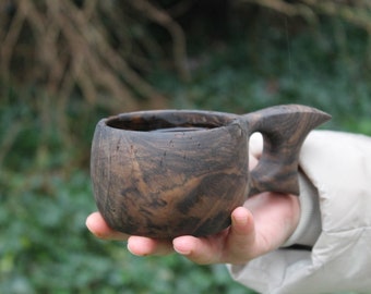 Hand-Carved Walnut Wood Kuksa Cup: Scandinavian Camping Mug
