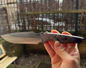 Bohler N690 Steel Bushcraft Knife: Stabilized Wood Handle, Leather Sheath