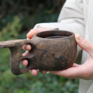 Double-hole Handle Hand-carved Traditional Scandinavian Kuksa Cup, Eco-friendly Sustainable Wooden Mug, Portable Camping Cup