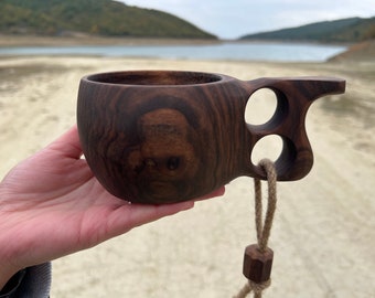 Hand-carved Walnut Kuksa Cup: Traditional Scandinavian Camping Mug