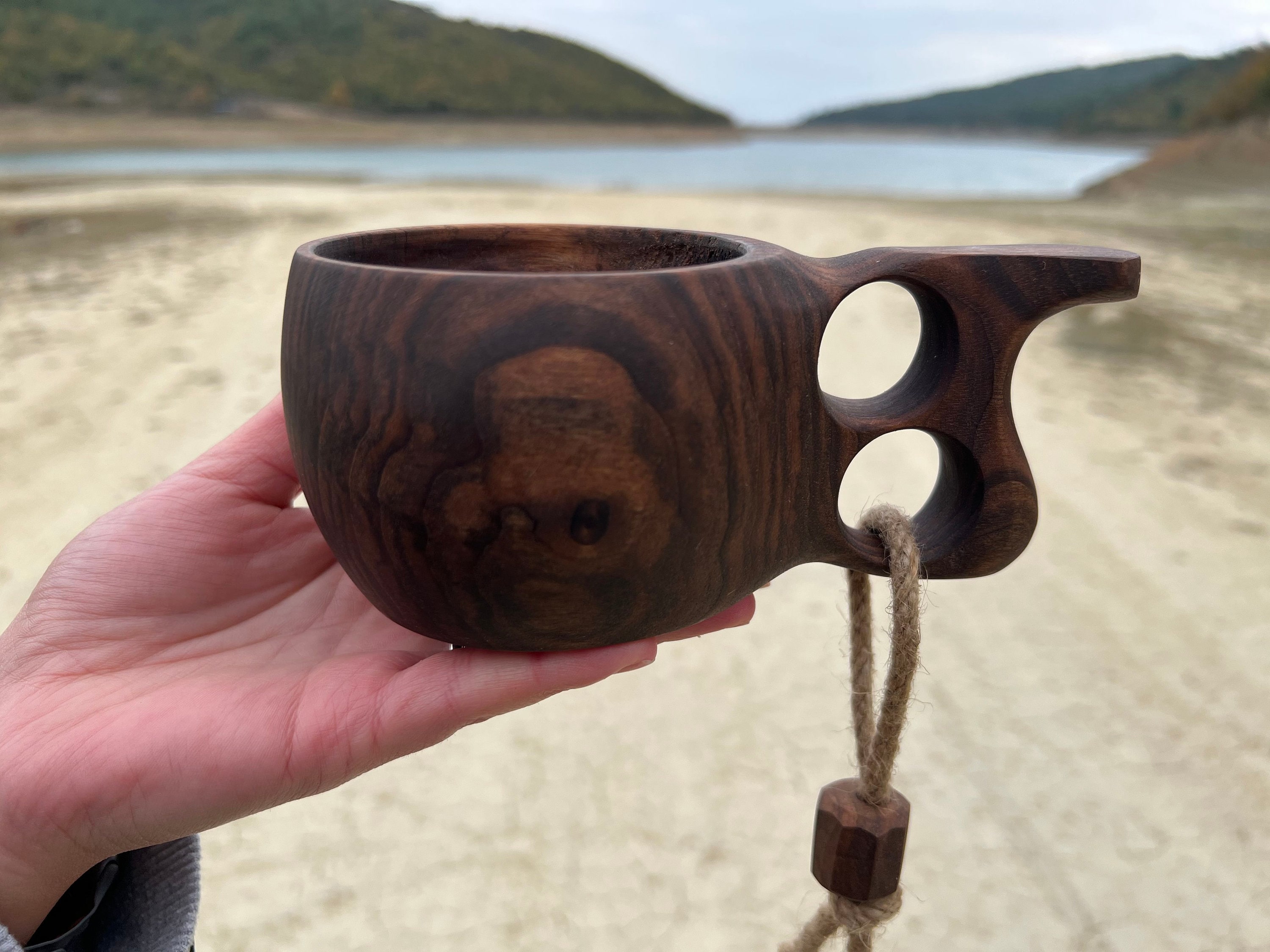 Double-hole Kuksa Cup Traditional Scandinavian Walnut Cup Eco-friendly  Sustainable Wooden Mug Portable Camping Cup 