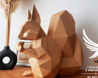 Squirrel Papercraft Model: Low Poly 3D Sculpture (PDF, SVG, DXF)