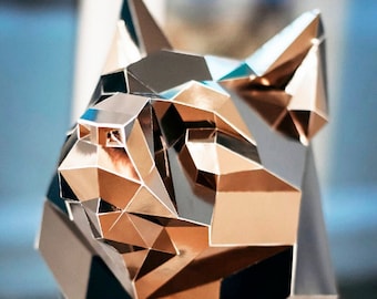 Papercraft Loup, Low poly, Papercraf Wolf, Dxf, fait main, Sculpture animal en papier, Modèle PDF, Papercraft 3D