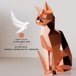 Papercraft Gatto Low Poly Gatto PDF Modello gatto Scultura gatto di carta Gatto Pepakura fatto a mano Dxf, Scultura di carta 3D Gatto di carta