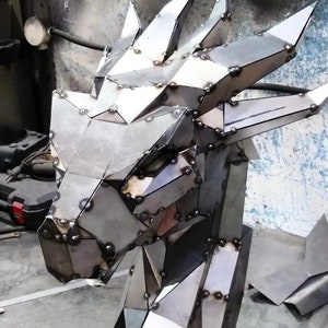 Metal Dragon in steel.Pattern animal metal sculptures. PDF DXF 3d papercraft