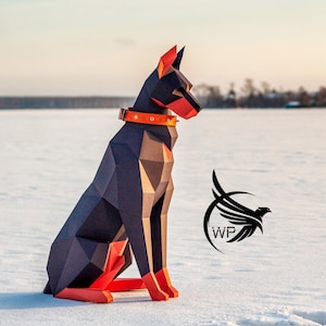 Papercraft Doberman Low poly Doberman Papercraf Doberman Dxf Handmade Dog Paper Sculpture PDF Template,Papercraft 3D