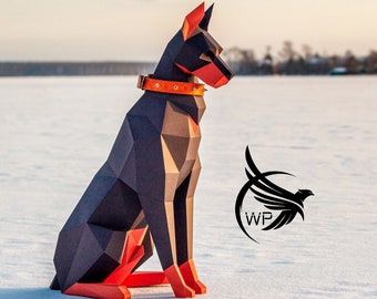 Papercraft Dobermann Skulptur: Low Poly Hund PDF Vorlage