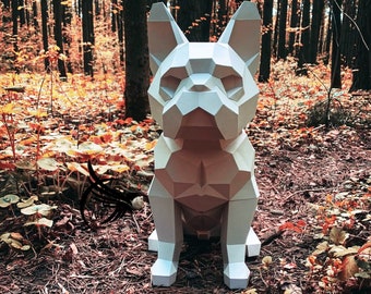 Kit de sculpture géométrique en papier de bouledogue français bricolage (PDF)