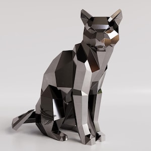 Metal Cat Pattern Cat metal sculptures PDF DXF Papercraft Cat,Low Poly Cat Steel Cat Sculpture Metal Dxf Pdf