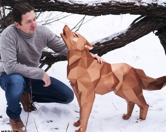Paper Wolf Paper Sculpture of a Wolf Papercraft Wolf Origami with your own hands Download PDF Papercraft 3D Wolf assemble yourself Handmade