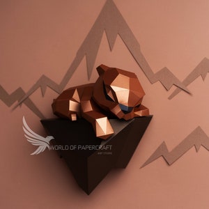 Papercraft Schlafendes Kätzchen,Gepard,Baby Kätzchen,PDF Vorlage,DIY,Pepakura auf Wand,Papier Skulptur,Geschenkbox,Pepakura,Handmade Fuchs auf Mond
