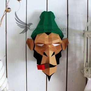 Papercraft Scimmia Scimmia modello PDF low poly Scimmia di carta low poly Regalo fai da te Decorazione da parete per la casa Modello Pepakura fatto a mano
