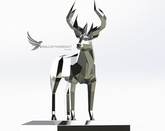 Metal Deer in steel.Pattern animal metal sculptures. PDF DXF 3d papercraft