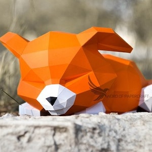 Volpe artigianale, 2 volpi addormentate, modello PDF, fai da te, volpe Pepakura, scultura di carta, confezione regalo per la casa, Pepakura, animali fatti a mano