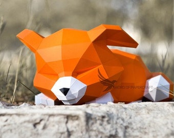 Papercraft : Renards endormis : modèle DIY Pepakura (PDF)