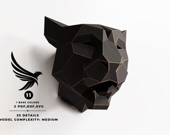 Papercraft Panther Head: Low Poly 3D Sculpture Template (PDF, SVG, DXF)