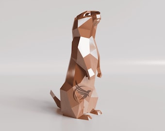 Low Poly Metal Gopher Sculpture: DIY Assembly Template (PDF, DXF)