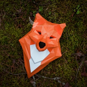 Fox Papercraft , PDF Template, Pepakura, Fox Totem Low Poly,Paper Sculpture, American Indian Totem, Pepakura, Handmade